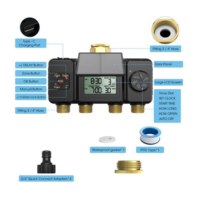 ABYN-태양광 관개 타이머 자동 관개 시스템 4존 스 - Smart Garden Tap Timer 리뷰 및 가격