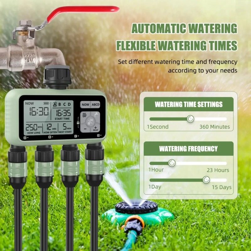 디지털 정원 급수 타이머 4구 독립 제어 자동 스프링클 - Smart Garden Irrigation System 리뷰 및 가격