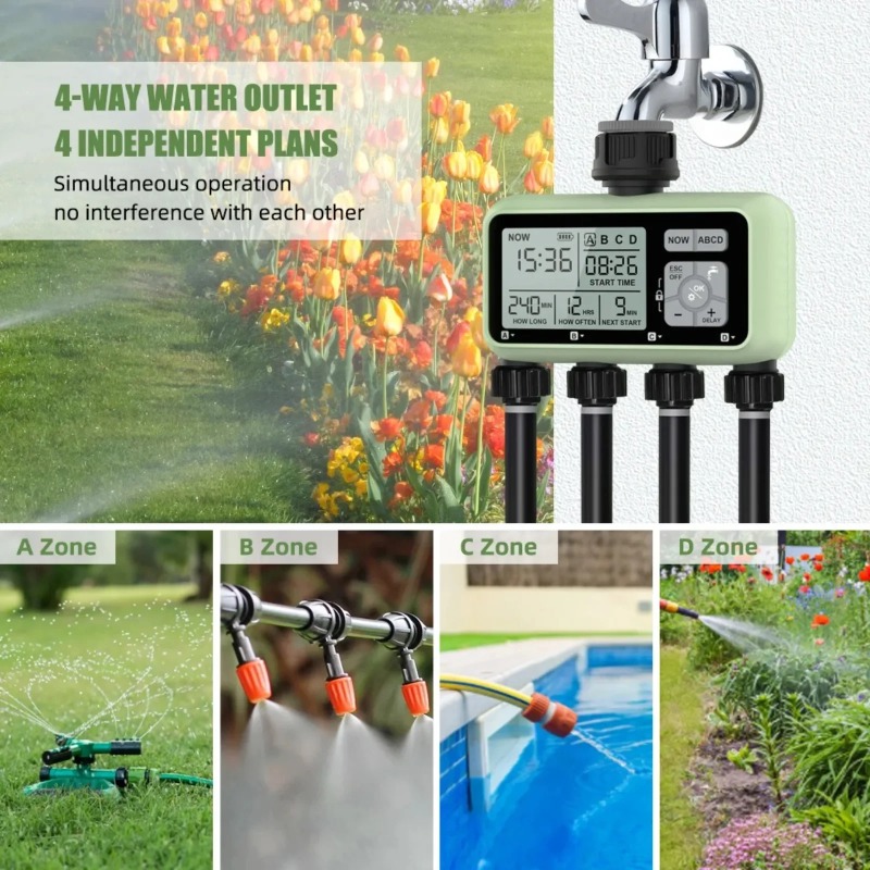 디지털 정원 급수 타이머 4구 독립 제어 자동 스프링클 - Smart Garden Irrigation System 리뷰 및 가격